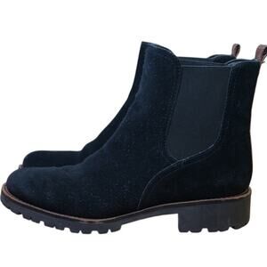 Sam Edelman Size 8.5 Suede Leather Chelsea Boots Black‎ Chunky Pull On